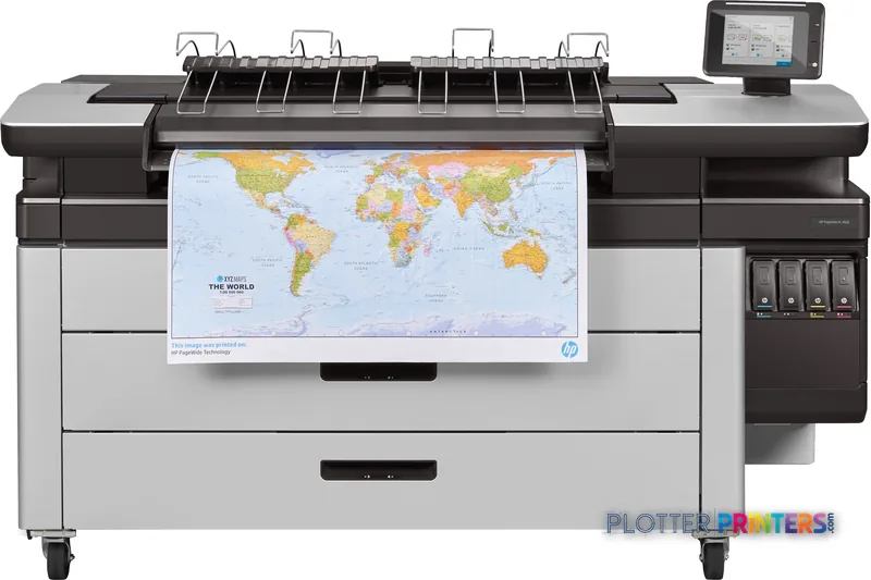 HP PageWide XL 4600 40-in Multifunction Printer product image showing front view with world map print sample