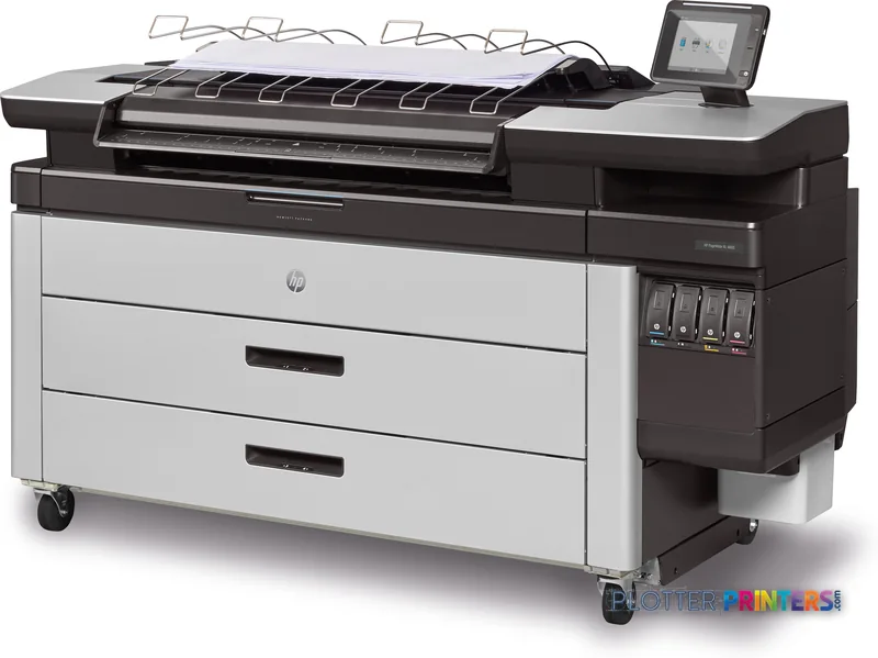HP PageWide XL 4600 40-in Multifunction Printer product image showing front view with top stacker and control panel
