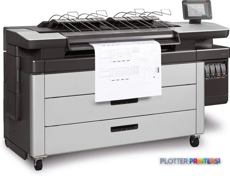 HP PageWide XL 4600 40-in multifunction printer product image showing black and white unit with top stacker and control panel
