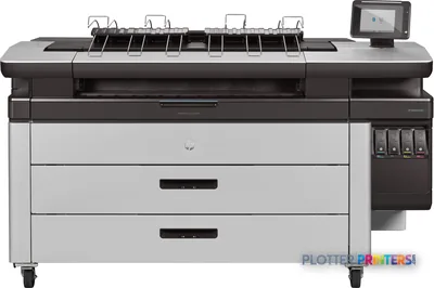 HP PageWide XL 4600 40-in Printer with Top Stacker product image showing front view of large format inkjet printer with stac…