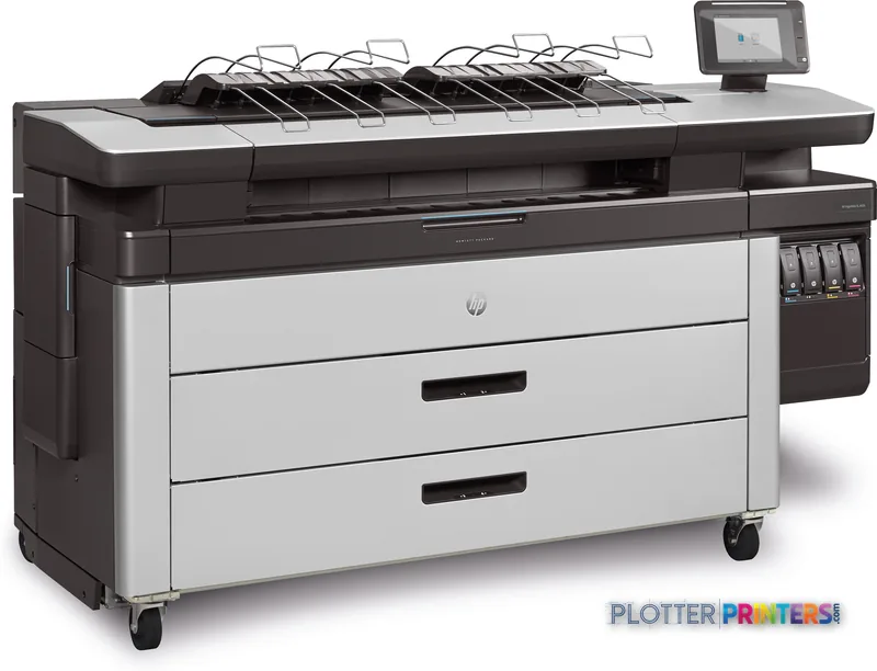 HP PageWide XL 4600 40-in Printer with Top Stacker product image showing the full printer with stacked output trays