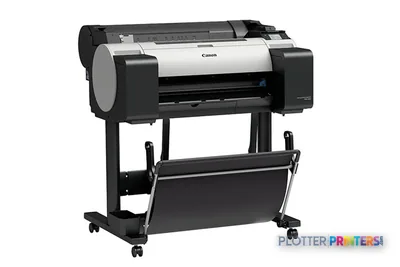 Canon imagePROGRAF TM-200 large format printer product image showing black and white thermal inkjet device on stand