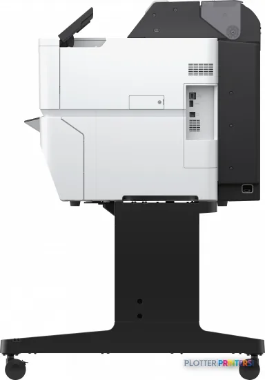 Epson SureColor SC-T3400 wireless printer mounted on stand, product view showing white and black unit with paper feed tray