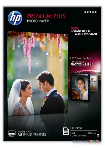 HP Premium Plus Glossy Photo Paper-50 sht/A4/210 x 297 mm White Gloss