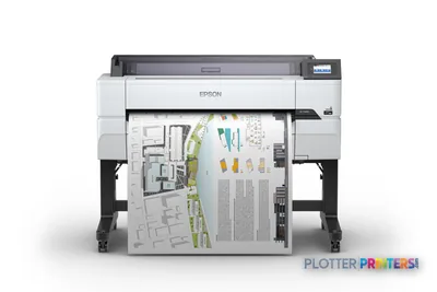 Epson SureColor T5470 large-format printer product image showing grey inkjet printer with architectural plans printed output