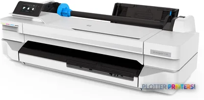 HP DesignJet T130 24-in Printer front-left view showing white and black body with open paper tray