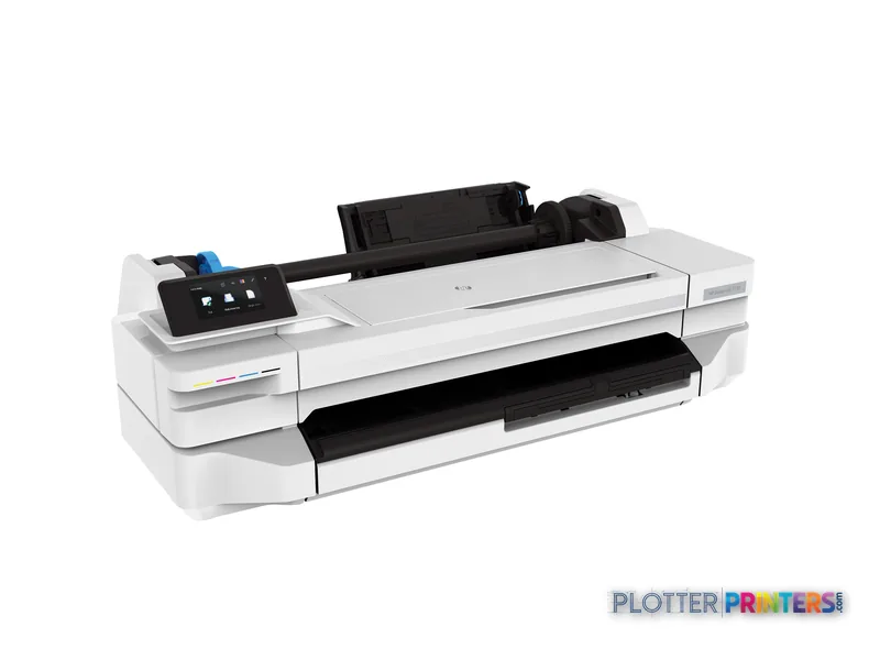HP DesignJet T130 24-in Printer front-right view showing white and black large-format printer with control panel and paper f…