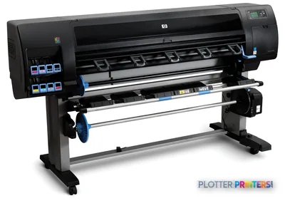 HP Designjet Z6200 60-in Photo Printer product image showing the large-format printer with black housing and blue accents