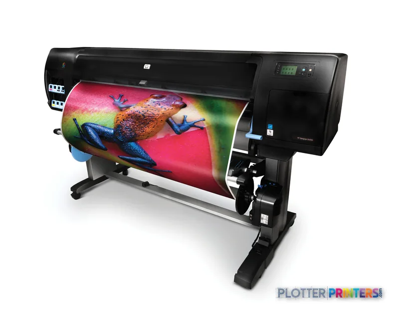 HP Designjet Z6200 60-in Photo Printer product image showing the large-format printer with a vibrant color photo of a lizard…