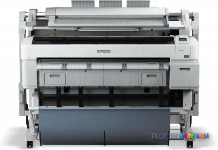 Epson SureColor SC-T7200D MFP front view showing white and grey printer with open paper feed mechanism