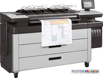 HP PageWide XL 3900 40-in Multifunction Printer with Top Stacker product image showing the full printer with architectural d…