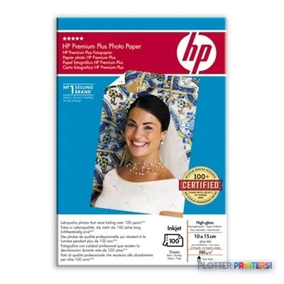 HP Premium Plus High-gloss Photo Paper-100 sht/10 x 15 cm plus tab