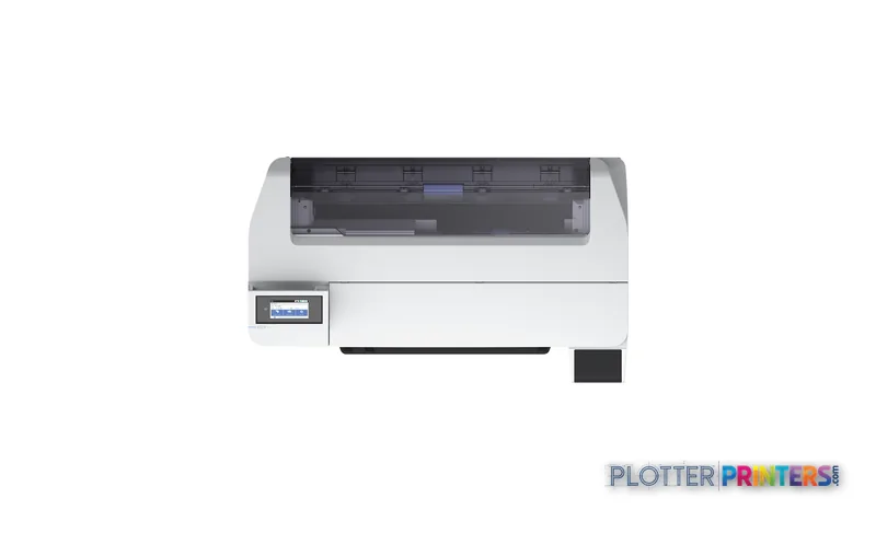Epson SureColor SC-F500 large format printer product image showing white inkjet printer with dark paper feed area and small…