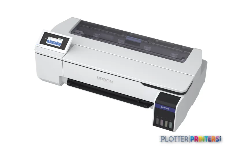 Epson SureColor SC-F500 large format printer product image showing white inkjet printer with control panel and paper feed