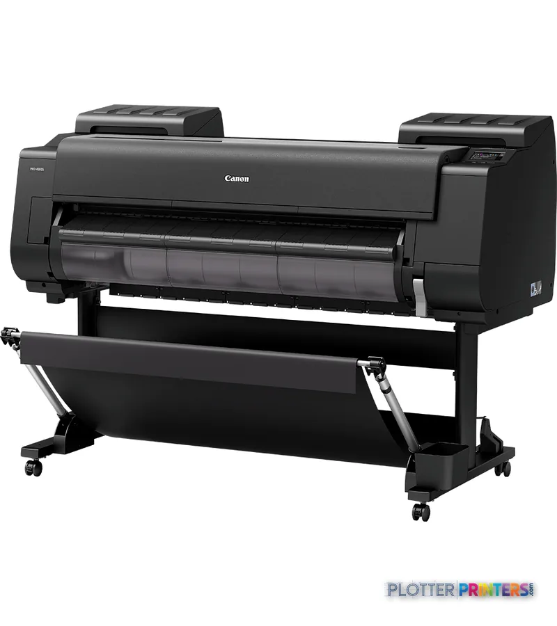 Canon imagePROGRAF PRO-4100S large format printer product view showing black inkjet device on stand