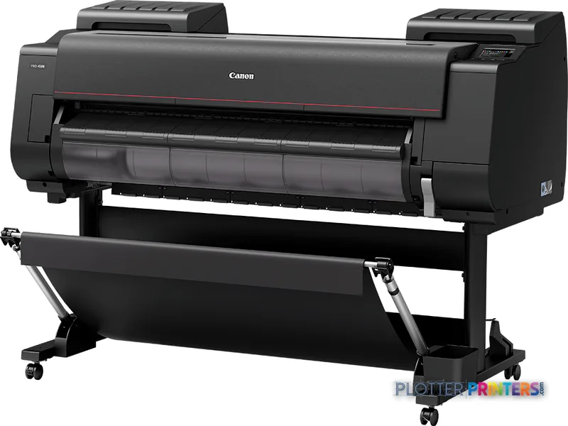 Canon imagePROGRAF PRO-4100 large format printer product image showing front view with stand