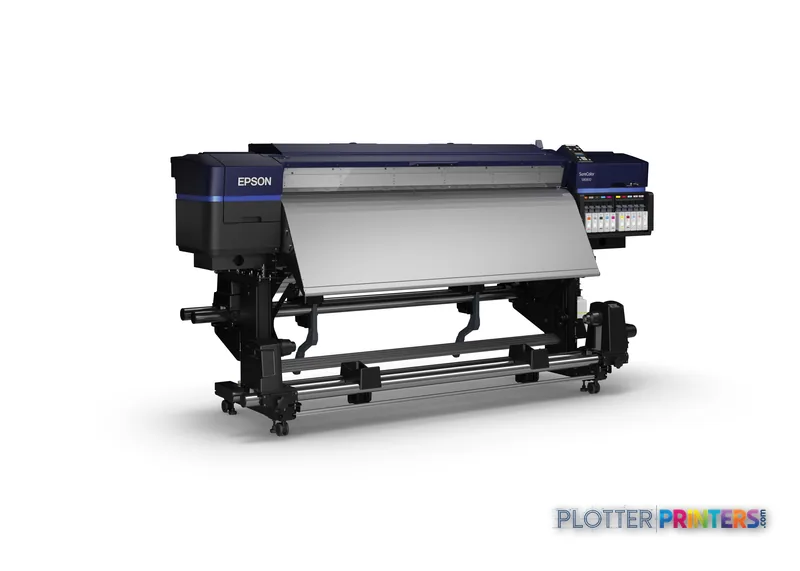 Epson SureColor SC-S80610 large format printer product image showing black and blue printer with white media tray