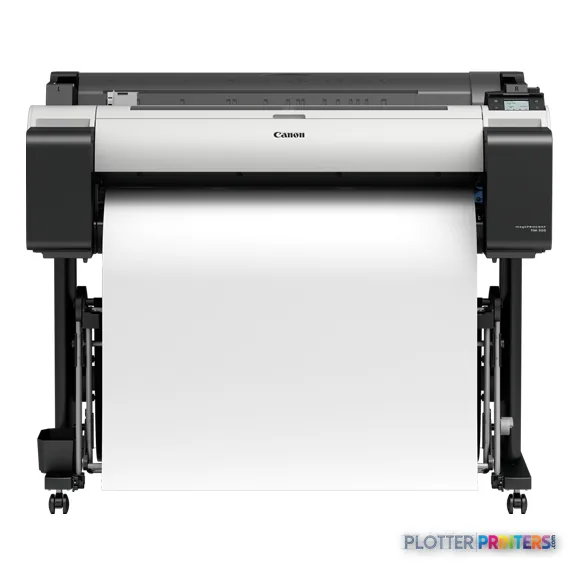 Canon imagePROGRAF TM-305 large-format printer front view with white paper loaded
