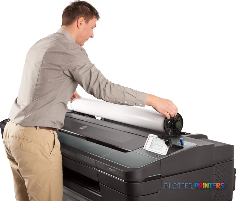Man loading paper roll into HP DesignJet Z6dr 44-in PostScript Printer lifestyle view