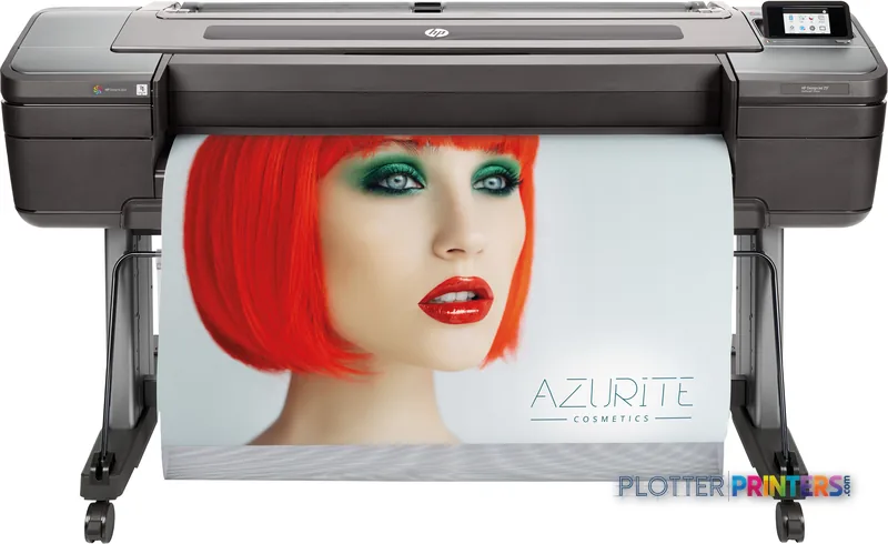 HP DesignJet Z9+dr 44-in PostScript Printer front view with color portrait print sample