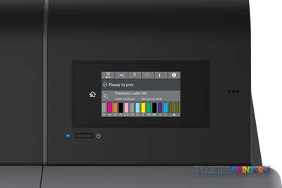 Epson SureColor P7570 product image showing front control panel with touchscreen display and power button