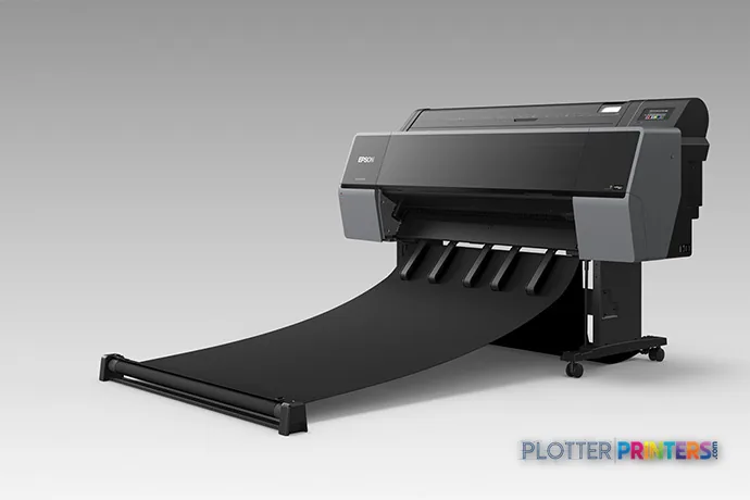 Epson SureColor P7570 large format printer product image showing black and grey inkjet printer with output tray