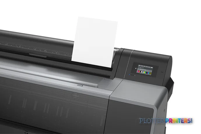 Epson SureColor P9570 product image showing black large-format printer with white paper output