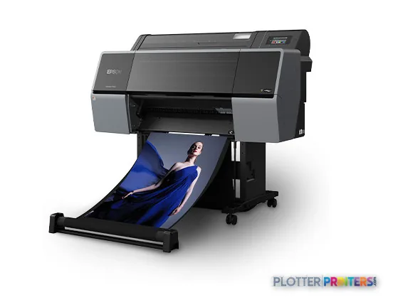 Epson SureColor SC-P7500 large-format printer product image showing black and grey inkjet printer with output tray extended
