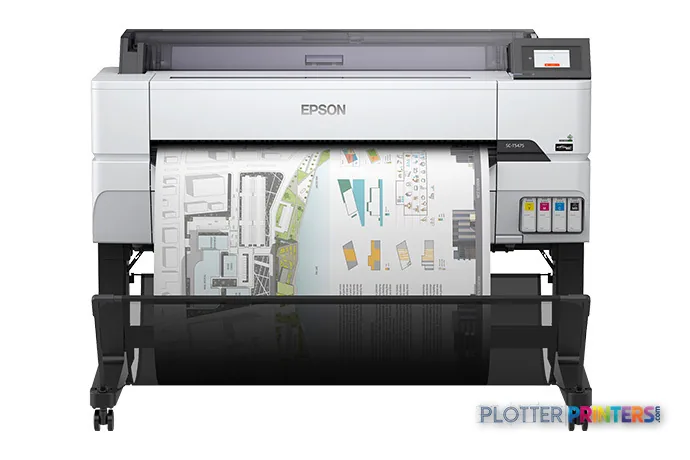 Epson SureColor T5475 large format printer front view with architectural drawing output
