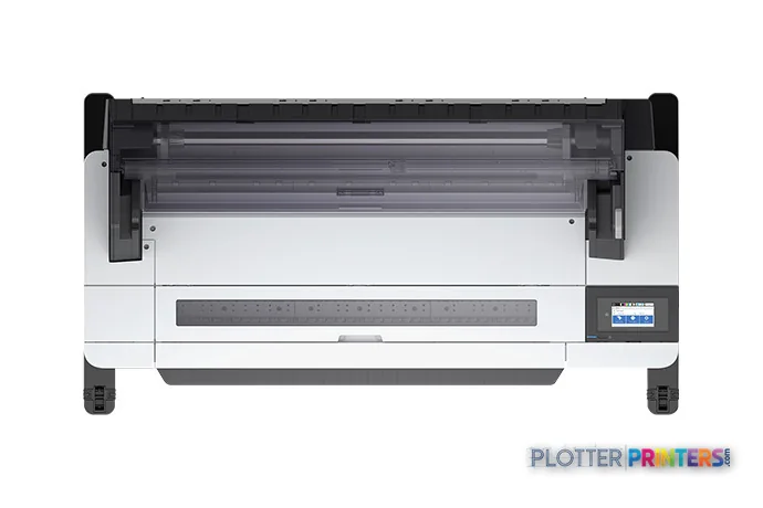 Epson SureColor T5475 large format printer product image showing front view with open feed mechanism and control panel