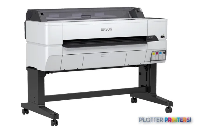 Epson SureColor T5475 large format printer product image showing white and black inkjet printer on stand