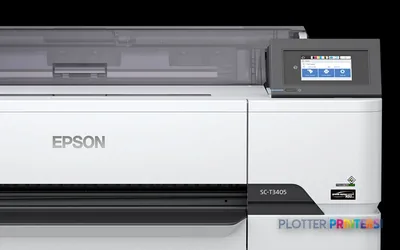 Epson SureColor SC-T3405 large format printer product image showing white printer with touchscreen control panel