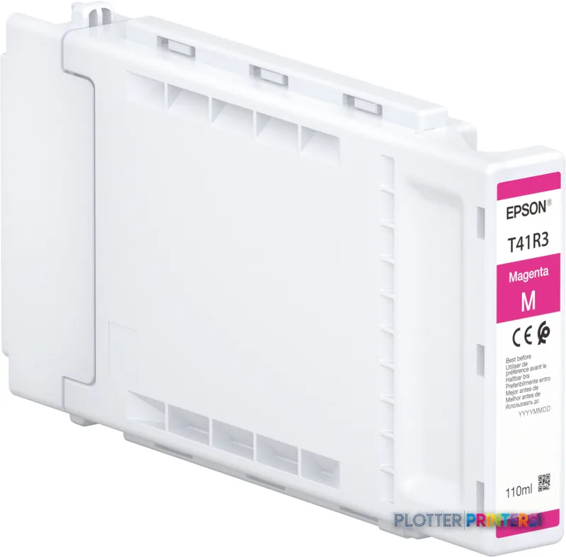 Epson SC-T3405N magenta ink cartridge T41R3, product view showing white cartridge with magenta label