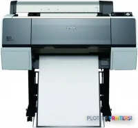 Epson Stylus Pro 7890 large format printer front view with paper loaded in output tray