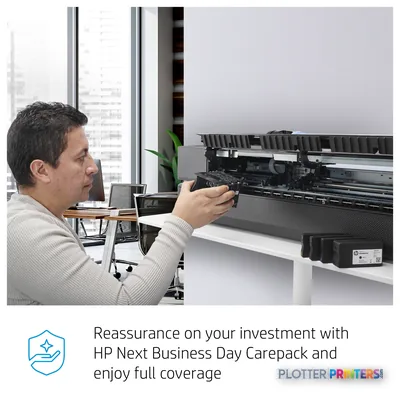 HP DesignJet T1700 44-in PostScript Printer with user accessing ink cartridges during maintenance