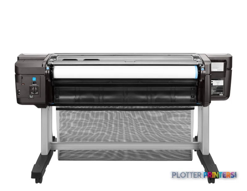 Rear view of HP DesignJet T1700 44-in PostScript Printer showing output tray and back panel controls