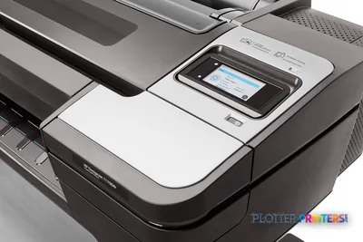 HP DesignJet T1700dr 44-in PostScript Printer product image showing the black printer with touchscreen control panel