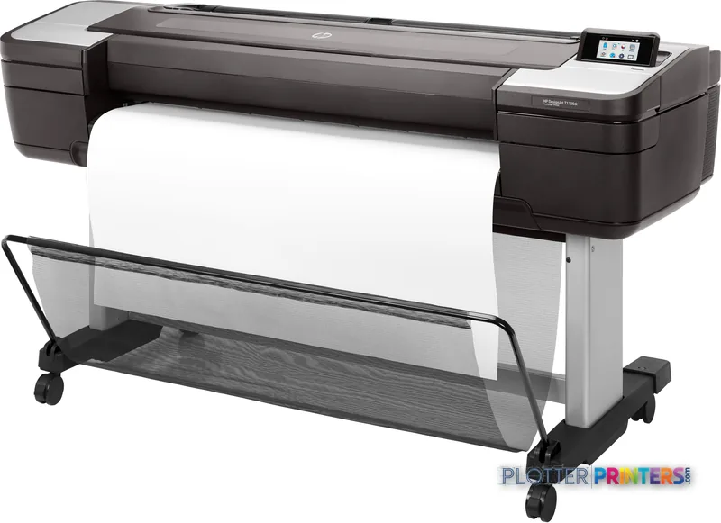 HP DesignJet T1700dr 44-in PostScript Printer product image showing black printer with white paper roll loaded