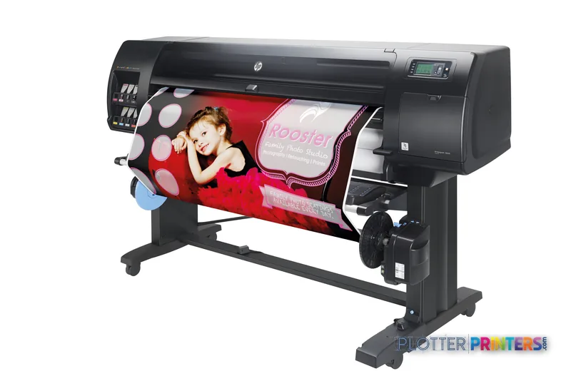 HP DesignJet Z6810 42-in Production Printer front-left view with colorful poster sample printing