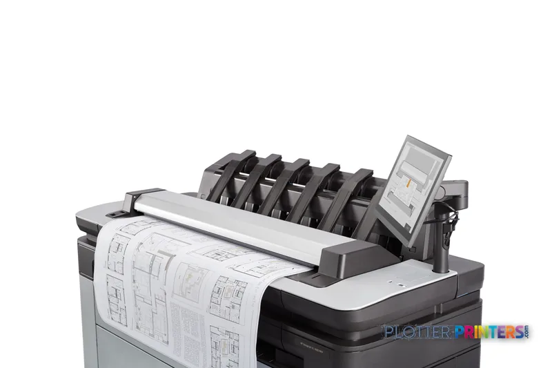 HP DesignJet XL 3600dr 36-in printer detail view showing ink cartridge system and touchscreen display