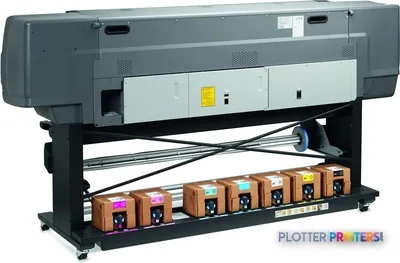 HP Latex 375 Printer Europe large-format printer with grey body on black stand, showing ink cartridges below