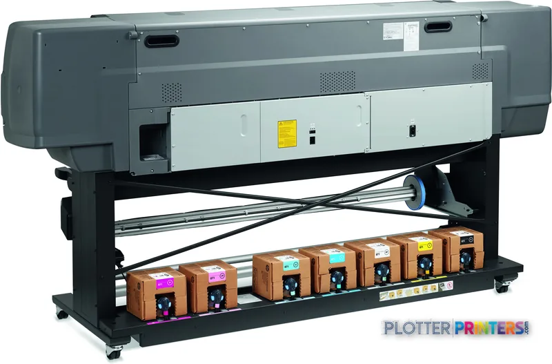 HP Latex 375 Printer Europe large-format printer with grey body on black stand, showing ink cartridges below