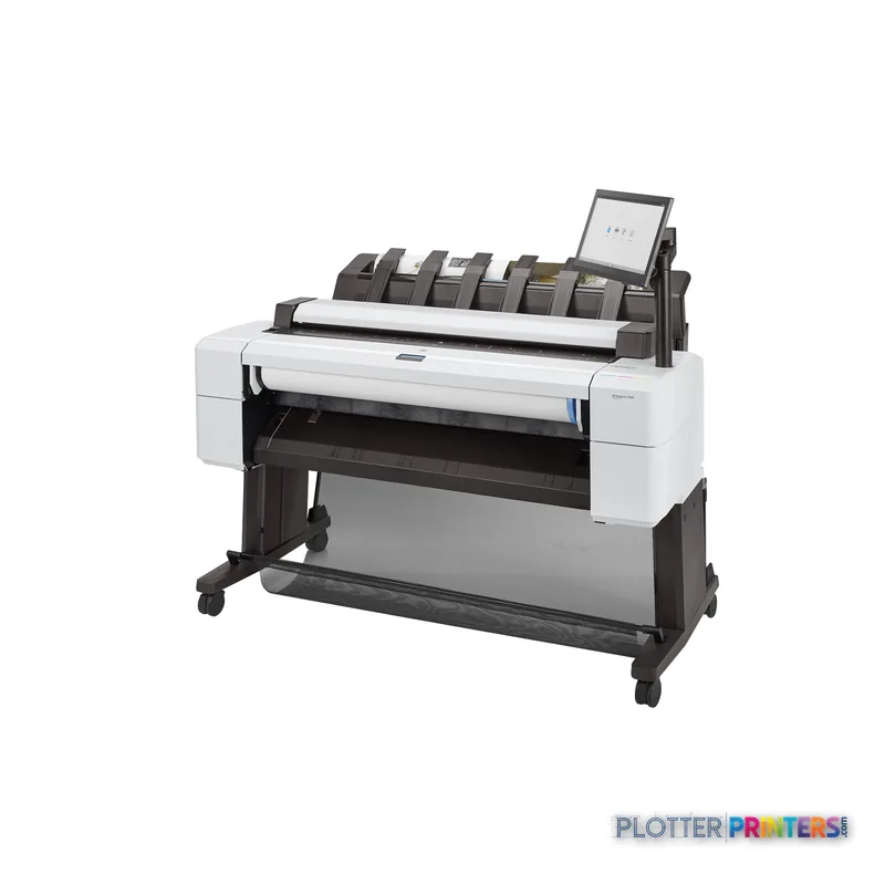 HP DesignJet T2600 36-in PostScript Multifunction Printer product detail view showing white printer with integrated ink cart…