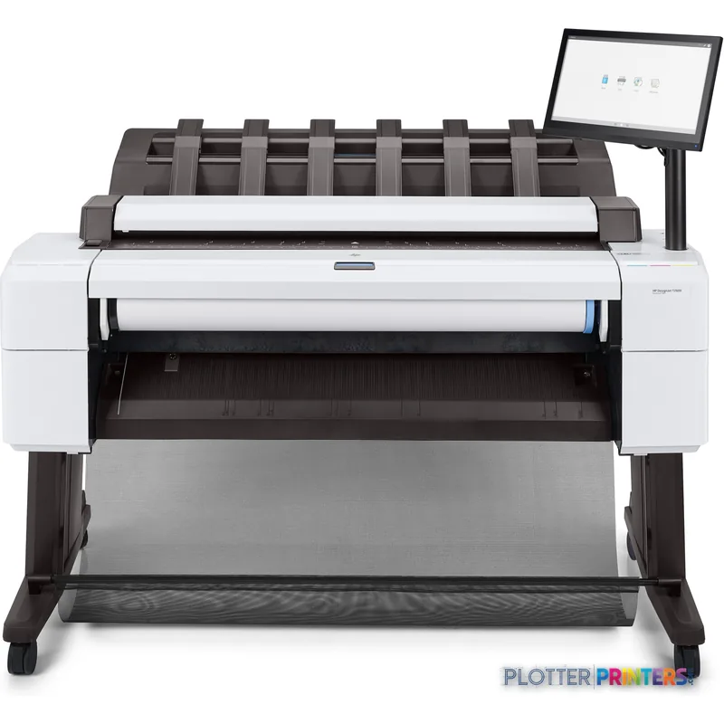 HP DesignJet T2600 36-in PostScript Multifunction Printer product detail view showing white printer with integrated touch sc…