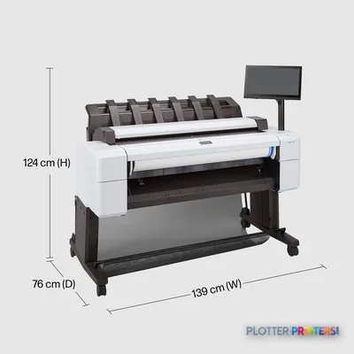 HP DesignJet T2600dr 36-in PostScript Multifunction Printer annotated with dimensions