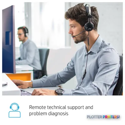 HP DesignJet T1600dr 36-in PostScript Printer product feature callout showing remote technical support service