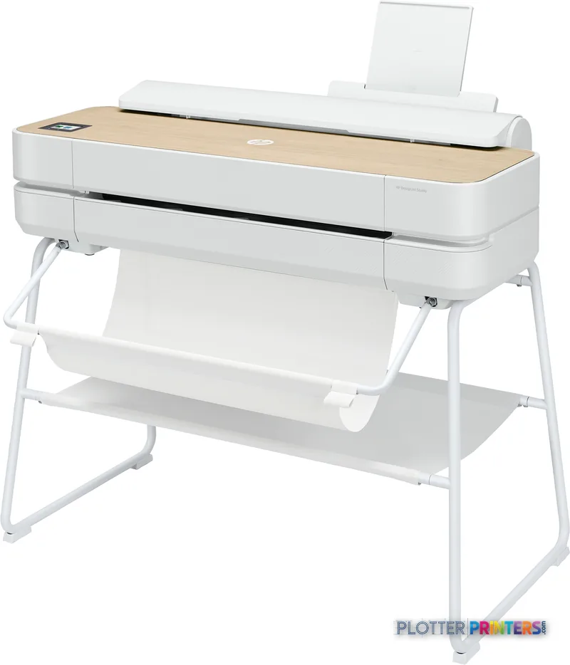 HP DesignJet Studio 24-in Printer product image showing white printer with wood top on stand