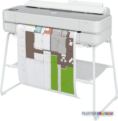 HP DesignJet Studio Steel 24-in Printer product image showing white printer with architectural drawings output