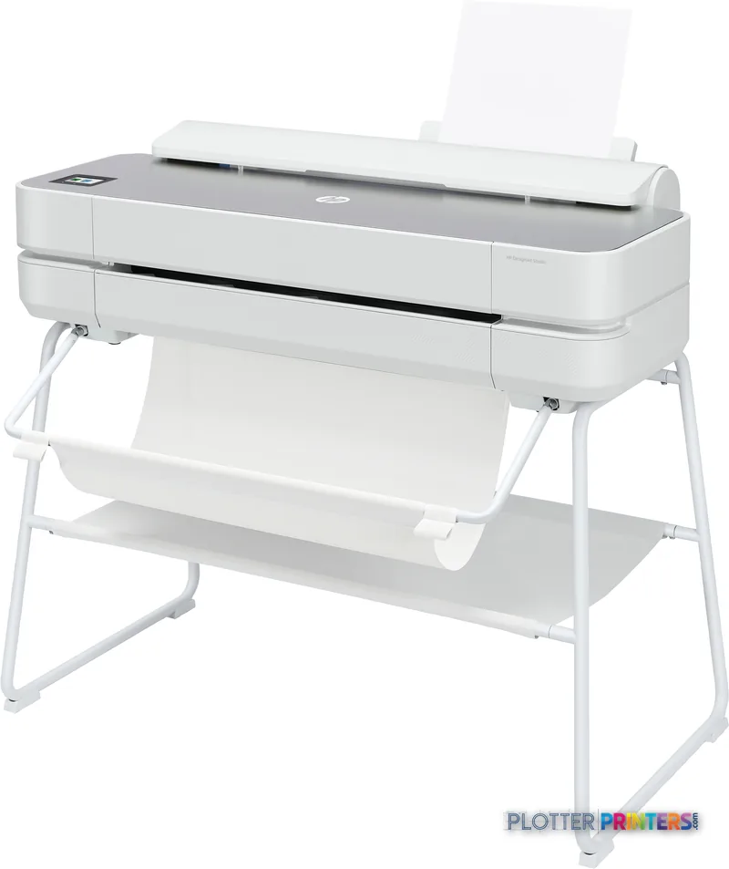 HP DesignJet Studio Steel 24-in Printer product image showing white printer on stand with output tray