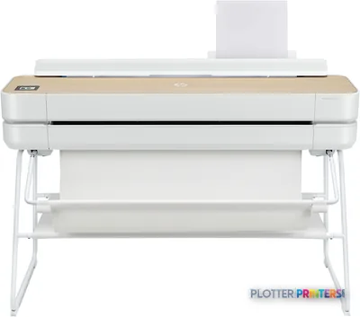 HP DesignJet Studio 36-in Printer product image showing white inkjet printer with wood-tone top panel on stand